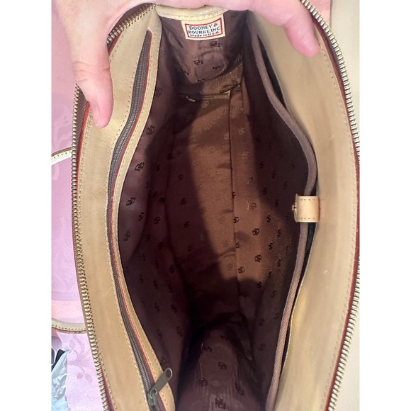 Vintage Dooney & Bourke Satchel Bag DB Monogram Tan Leather Trimmed Zip Top - Picture 6 of 10